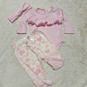 Little Beginnings | Pink Ruffle Footie Set with Headband